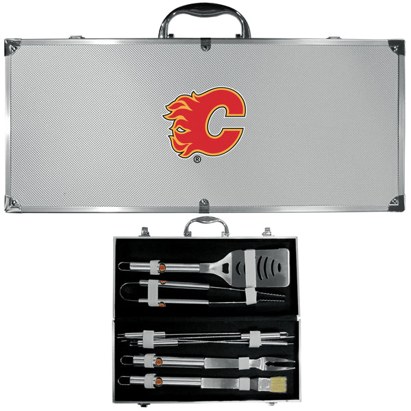 Calgary Flames® 8 pc Stainless Steel BBQ Set w/Metal Case