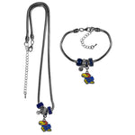 Kansas Jayhawks Euro Bead Necklace and Bracelet Set
