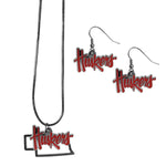 Nebraska Cornhuskers Dangle Earrings and State Necklace Set