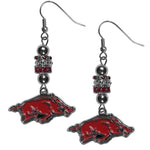 These beautiful euro style earrings feature 3 euro beads and a detailed Arkansas Razorbacks charm on hypoallergenic fishhook posts.