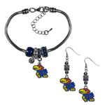 Kansas Jayhawks Euro Bead Earrings and Bracelet Set