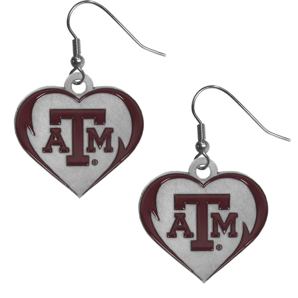 Texas A & M Aggies Heart Dangle Earrings