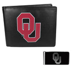Oklahoma Sooners Leather Bi-fold Wallet & Black Money Clip