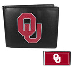 Oklahoma Sooners Leather Bi-fold Wallet & Color Money Clip