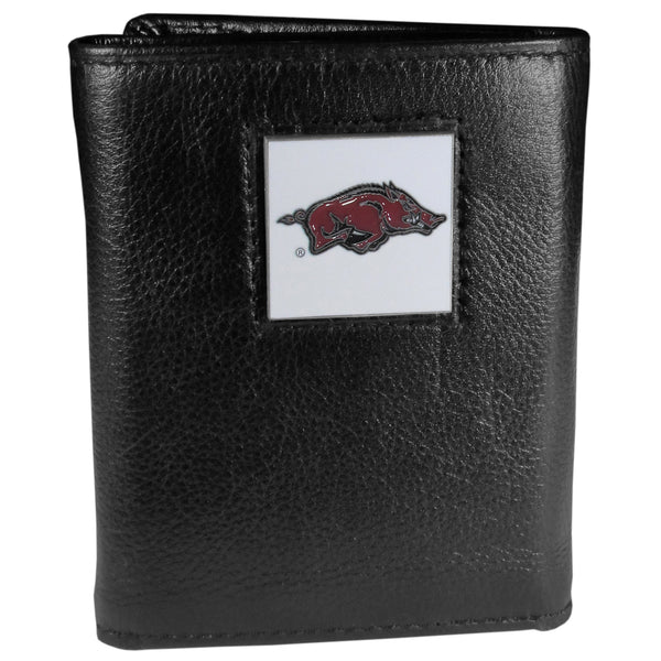 Arkansas Razorbacks Deluxe Leather Tri-fold Wallet Packaged in Gift Box