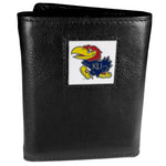 Kansas Jayhawks Deluxe Leather Tri-fold Wallet Packaged in Gift Box