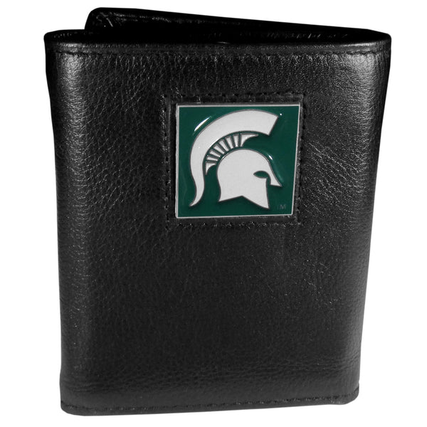 Michigan St. Spartans Deluxe Leather Tri-fold Wallet Packaged in Gift Box