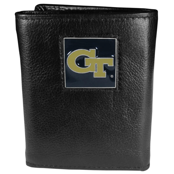 Georgia Tech Yellow Jackets Deluxe Leather Tri-fold Wallet Packaged in Gift Box