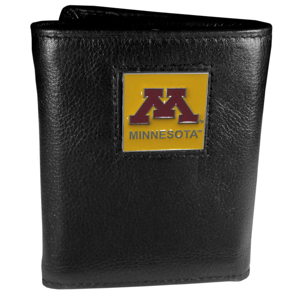 Minnesota Golden Gophers Deluxe Leather Tri-fold Wallet Packaged in Gift Box