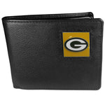 Green Bay Packers Leather Bi-fold Wallet Packaged in Gift Box