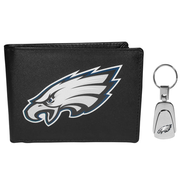 Philadelphia Eagles Leather Bi-fold Wallet & Steel Key Chain