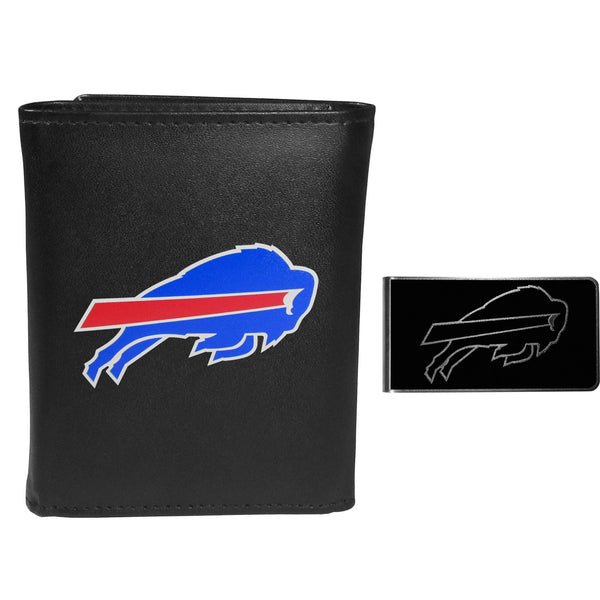 Buffalo Bills Leather Tri-fold Wallet & Black Money Clip