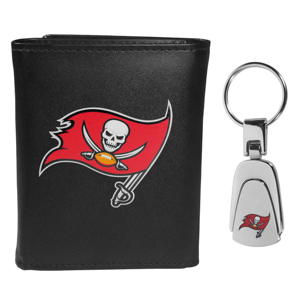 Tampa Bay Buccaneers Leather Tri-fold Wallet & Steel Key Chain