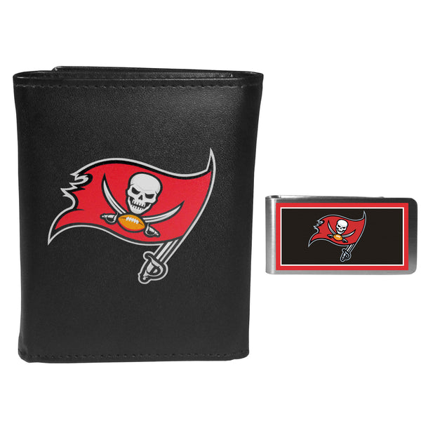Tampa Bay Buccaneers Leather Tri-fold Wallet & Color Money Clip