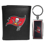 Tampa Bay Buccaneers Leather Tri-fold Wallet & Multitool Key Chain, Black