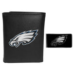 Philadelphia Eagles Leather Tri-fold Wallet & Black Money Clip