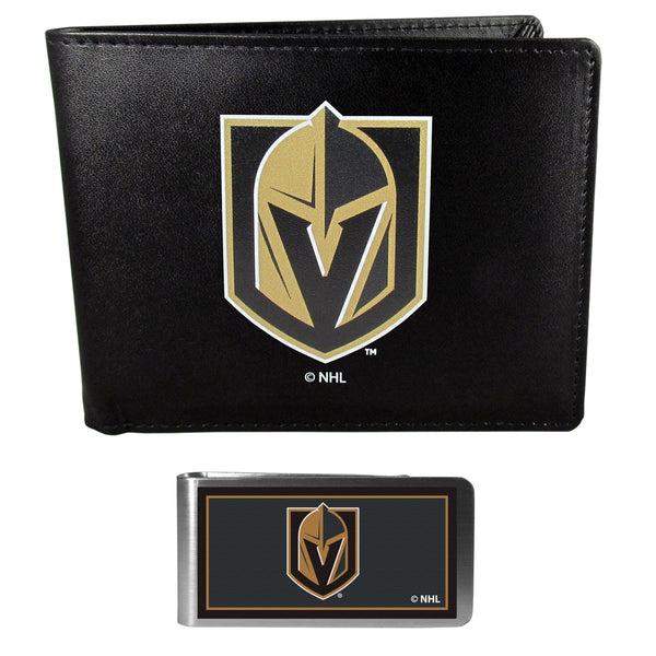 Vegas Golden Knights® Leather Bi-fold Wallet & Color Money Clip