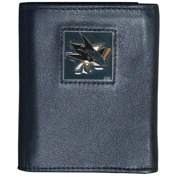 San Jose Sharks® Deluxe Leather Tri-fold Wallet Packaged in Gift Box