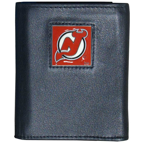 New Jersey Devils® Deluxe Leather Tri-fold Wallet Packaged in Gift Box