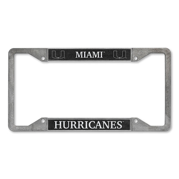 Miami Hurricanes 4-Corner Pewter Style License Plate Frame