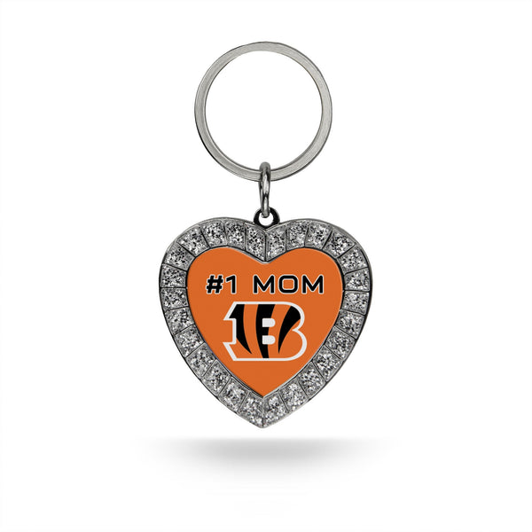 Wholesale # 1 Mom Bengals Rhinestone Heart Keychain