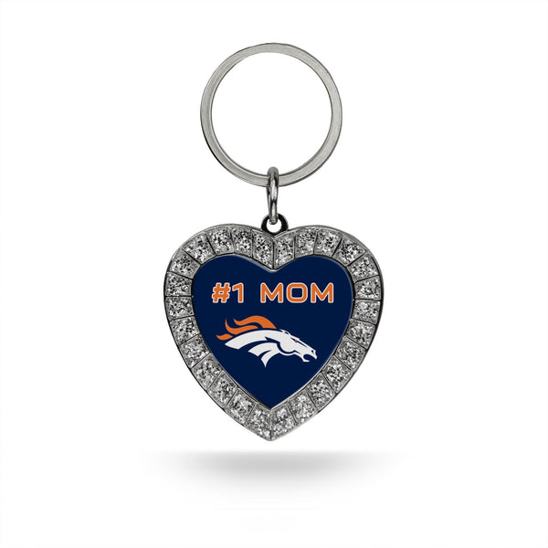 Wholesale # 1 Mom Broncos Rhinestone Heart Keychain
