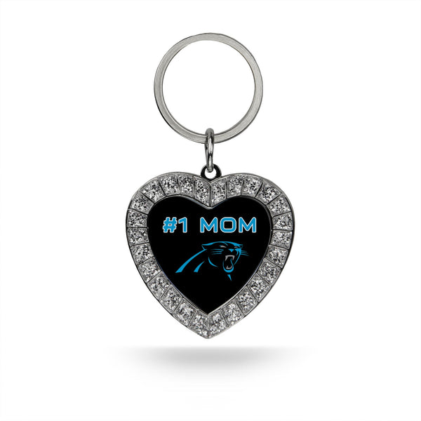 Wholesale # 1 Mom Carolina Panthers Rhinestone Heart Keychain