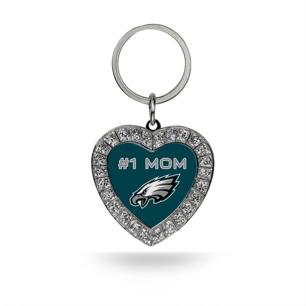 Wholesale # 1 Mom Eagles Rhinestone Heart Keychain
