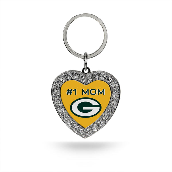 Wholesale # 1 Mom Packers Rhinestone Heart Keychain