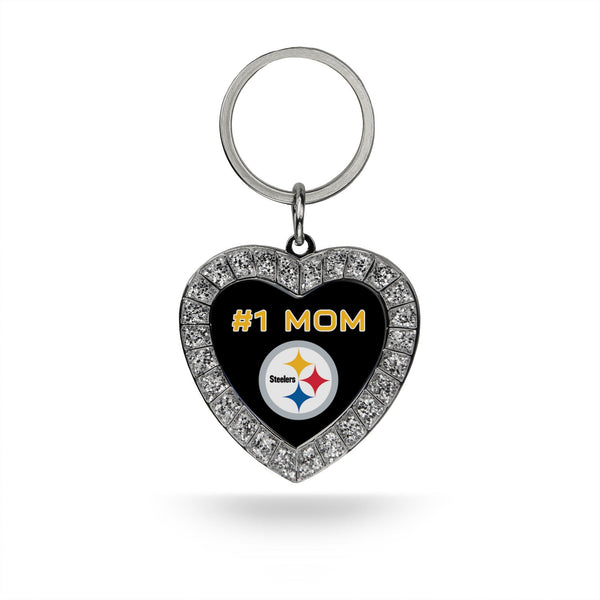 Wholesale # 1 Mom Steelers Rhinestone Heart Keychain