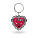 Wholesale #1 Mom Bulls Rhinestone Heart Keychain