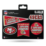 Wholesale 49ers 5 Time Super Bowl Champs 5-Pc Decal Sheet