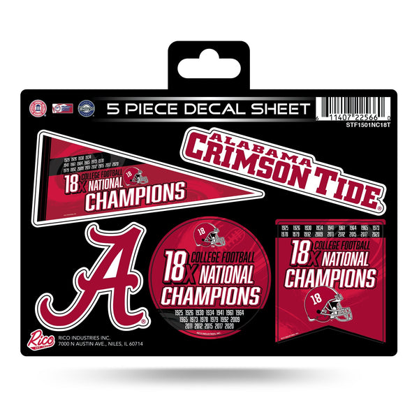 Wholesale Alabama University 18 Time College Football Champs 5-Pc Decal Sheet