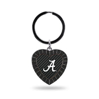 Wholesale Alabama University - Carbon Fiber Design - Colored Rhinestone Heart Keychain (Black)