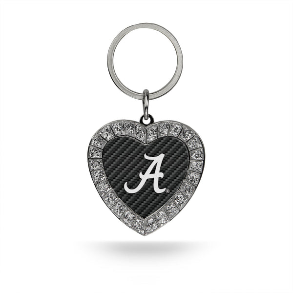 Wholesale Alabama University - Carbon Fiber Design - Rhinestone Heart Keychain