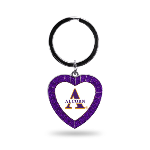 Wholesale Alcorn State Purple Rhinestone Heart Keychain
