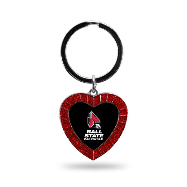 Wholesale Ball State Red Rhinestone Heart Keychain