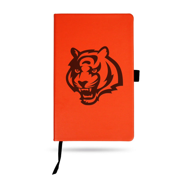 Wholesale Bengals Team Color Laser Engraved Notepad W/ Elastic Band - Orange