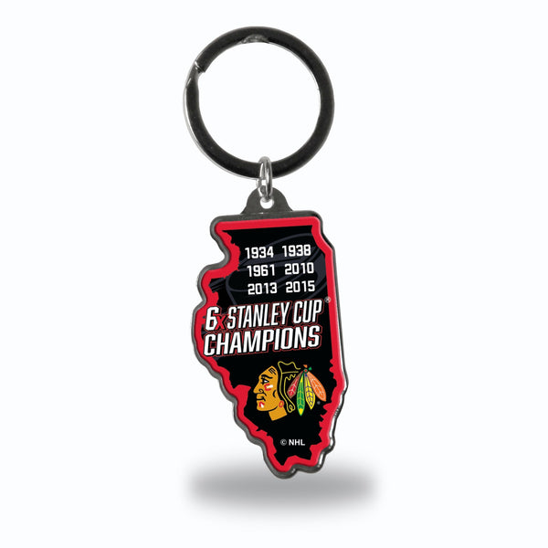 Wholesale Blackhawks : 6 Time Stanley Cup Champs State Shaped Keychain (Illinois)