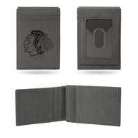 Wholesale Blackhawks Laser Engraved Front Pocket Wallet - Gray