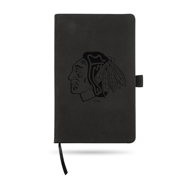 Wholesale Blackhawks Team Color Laser Engraved Notepad W/ Elastic Band - Black