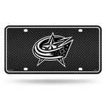 Wholesale Blue Jackets - Carbon Fiber Design - Metal Auto Tag