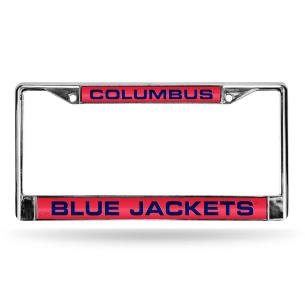 Wholesale Blue Jackets Laser Chrome Frame -Red Background With Navy Letters