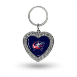 Wholesale Blue Jackets Rhinestone Heart Key Chain