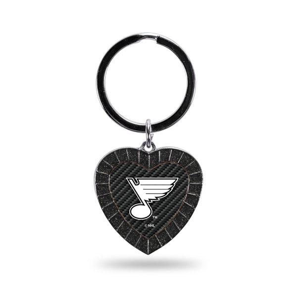 Wholesale Blues - Carbon Fiber Design - Colored Rhinestone Heart Keychain (Black)