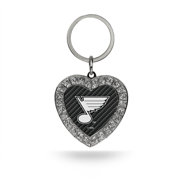 Wholesale Blues - Carbon Fiber Design - Rhinestone Heart Keychain