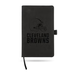 Wholesale Browns Team Color Laser Engraved Notepad W/ Elastic Band - Black