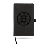 Wholesale Bruins Team Color Laser Engraved Notepad W/ Elastic Band - Black