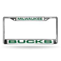 Wholesale Bucks Laser Chrome Frame - White Background With Dark Green Letters