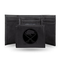 Wholesale Buffalo Sabres Laser Engraved Trifold Wallet - Black